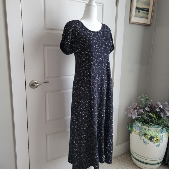 Vintage Petite Jazz Midi Black floral Ditzy Dress 90s, Prairie Cottage Core EUC - Picture 2 of 6